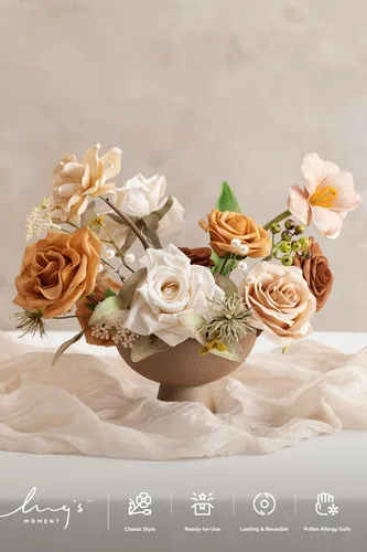 Vista 2 de Ling's moment Caja de flores falsas, tallos de vegetación artificiales artificiales, rosas de espuma, dalia, gardenia, tulipán, flor fábica de seda