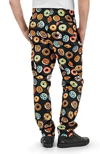 Vista 2 de Pantalón chef con estampado de donut (XS-3X) para hombre Corte holgado tradicional, 100% algodón, cintura elástica