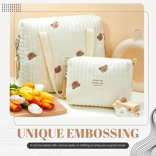 Vista 4 de Paterr Juego de 2 bolsas de pañales acolchadas de algodón multifuncional, bolsa de hospital de maternidad, bolsa de viaje para mujeres, enfermeras
