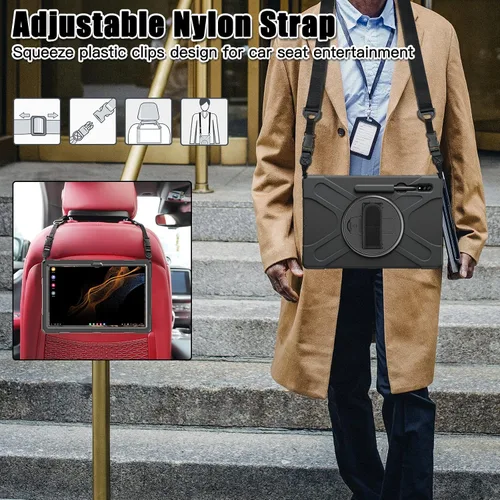 Vista 6 de Funda a prueba de golpes para Galaxy Tab S8 Ultra de 14.6 pulgadas 2022, funda resistente con cinturón de mano giratorio de 360°, correa de hombro