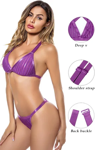 Vista 3 de ADSEXY Lingerie Set for Women Sexy Naughty Lace Mesh Underwear Exotic Fishnet Bra and Panty High Waisted 2 Piece Push Up