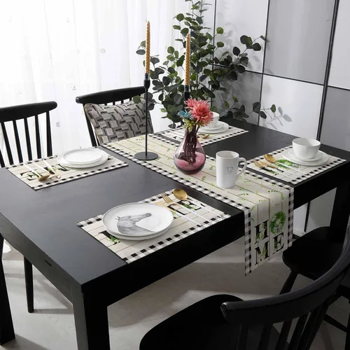 Vista 3 de Juego de 6 manteles individuales con hojas de granja, manteles individuales de algodón y lino, para cocina, comedor, 13 x 90 pulgadas, guirnalda