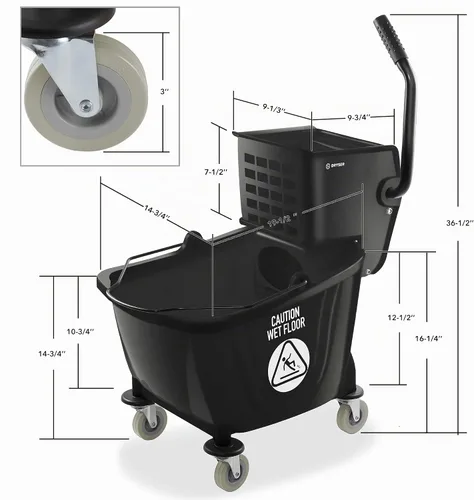 Vista 5 de Dryser Comercial prensa lateral escurridor Combo fregona cubo, 33 cuartos de galón, negro