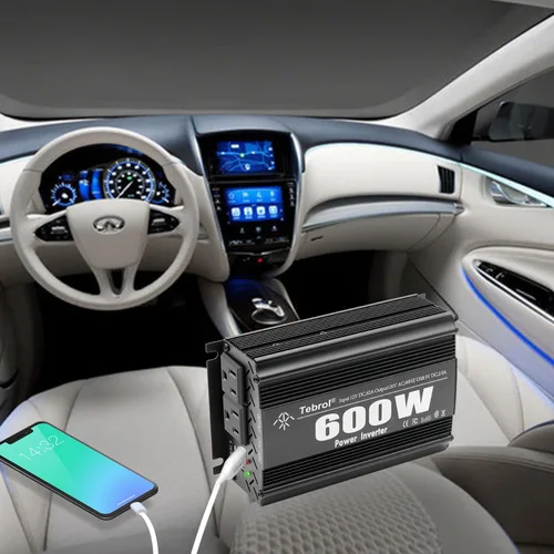 Vista 5 de 600W Inversor de corriente CC 12V a CA (2 tomas) 110V Cargador de coche Adaptador convertidor del inversor con puertos de carga USB duales de 4.2A