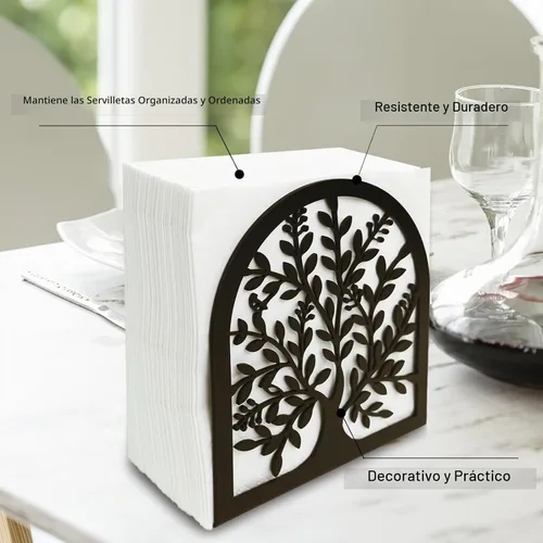 Vista 6 de Servilletero para mesas, diseño de árbol de la vida, moderno servilletero de metal para el hogar, cocina y fiesta de picnic, bronce