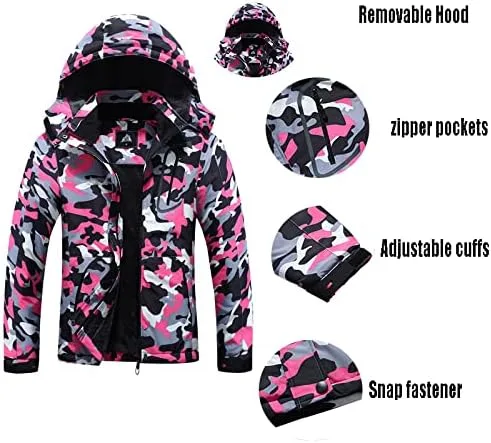 Vista 6 de Chaqueta de esquí impermeable para mujer, resistente al viento, cortavientos, abrigo de nieve cálido con capucha