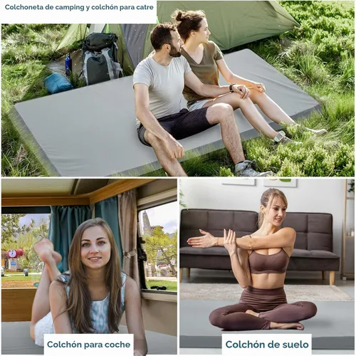Vista 5 de Almohadilla de espuma viscoelástica para catre de camping, almohadilla para dormir de 3 pulgadas con funda impermeable Almohadilla enrollable