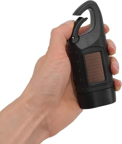 Vista 3 de Hand Crank Solar Flashlight, Rechargeable Survival Light for Outdoor Camping, Hiking, Emergency, Plastic 4.9x1.8in