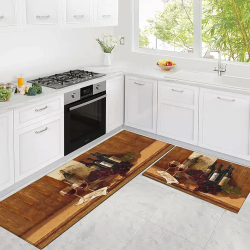 Vista 13 de Juego de 2 alfombras y tapetes de cocina de gallo para piso, alfombra de cocina de gallo de granja, tapete de cocina de pollo negro frente al