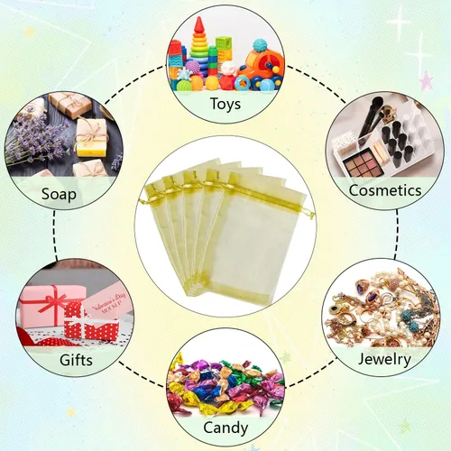 Vista 7 de Bolsas de regalo de organza con cordón, para recuerdos de boda, dulces, 100 unidades de 10 x 15 cm