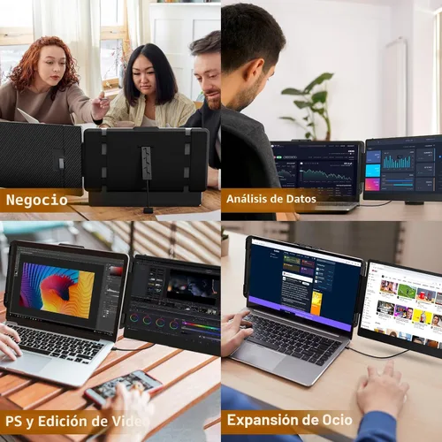 Vista 8 de Extensor de pantalla para laptop, monitor de computadora portátil FHD 1080P IPS de 14 pulgadas para portátiles, monitor de viaje de doble pantalla