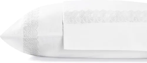 Vista 37 de Fundas de almohada 100% algodón percal con encaje fluer tamaño Queen/estándar, color blanco, 2 piezas de fundas de almohada, ropa de cama fuerte