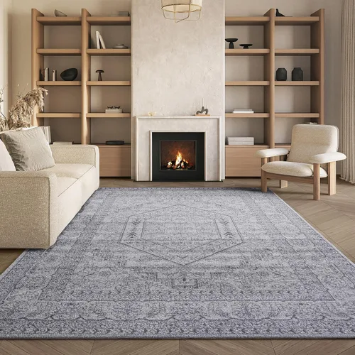 Vista 111 de SAFAVIEH ADR108B - Tapete de la colección Adirondack, 2 pies 1 pulgada x 6 pies, marfil y plateado, diseño de medallón oriental, no desprende