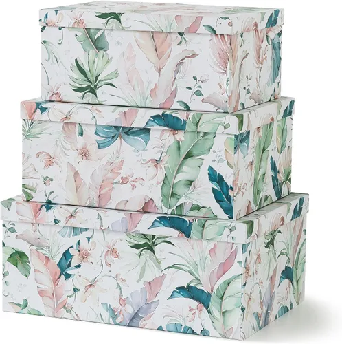Vista 11 de Soul & Lane Cajas de almacenamiento de cartón decorativas con tapas para decoración y organización del hogar, juego de 3 cajas grandes de recuerdo