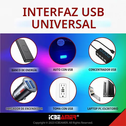 Vista 3 de ICBEAMER Interfaz USB luz nocturna miniatura 1 paquete (azul) LED universal enchufable para interior del coche y atmósfera ambiental del maletero