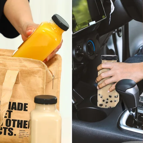 Vista 6 de CUCUMI 5 botellas de jugo de vidrio de 16 onzas con tapas, recipientes reutilizables para jugo, tarros de agua con cepillo, popotes de vidrio, tapas