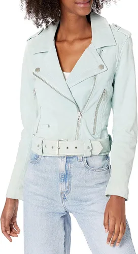 Vista 4 de [BLANKNYC] Ropa de lujo para mujeres, chaquetas de motocicleta de cuero de gamuza recortadas, abrigos cómodos y elegantes Blondie
