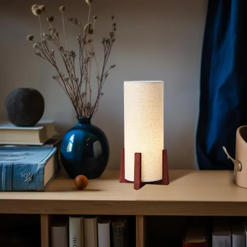Vista 6 de KUNJOULAM Modernas lámparas de mesa pequeñas, lámpara de mesita de noche con pantalla de tela de lino, lámpara de mesa cilíndrica de 13.9 pulgadas