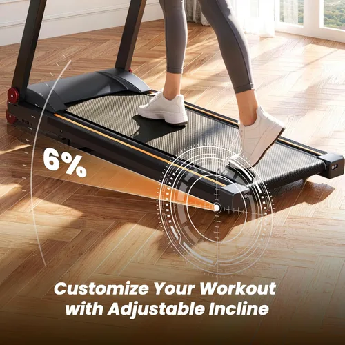 Vista 5 de DeerRun Caminadora plegable para el hogar con 6% de inclinación manual y manubrio, almohadilla plegable compacta para caminar, trotar y correr