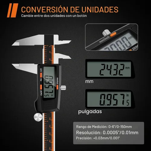 Vista 3 de HARDELL Calibrador Digital de 6 Pulgadas con Pantalla LCD Grande, Herramienta de Medición de Calibradores con Función de Apagado Automático