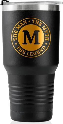Vista 28 de Taza The Man the Myth the Legend con iniciales, vaso de viaje de acero inoxidable con monograma para hombres, divertida taza de café personalizada
