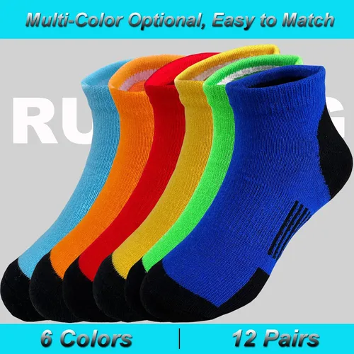 Vista 4 de Tsmollyu 12 pares de calcetines de corte bajo para niños calcetines para niños de 3 a 10 años calcetines deportivos de algodón para niños pequeños