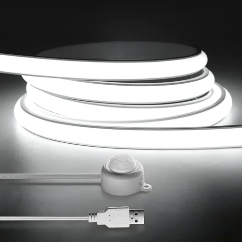 Vista 10 de Tira de luces LED con sensor de movimiento COB, luces de tira LED de neón con sensor de movimiento USB de 5 V, tira de luz LED impermeable de 6.56