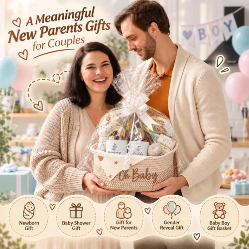 Vista 9 de Cesta de regalos para bebé, bebé recién nacido y regalo para padres nuevos