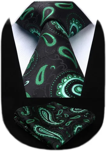Vista 9 de HISDERN Corbatas para hombre, corbata de cachemira y bolsillo cuadrado tejido clásico floral para hombre, corbata de fiesta de boda
