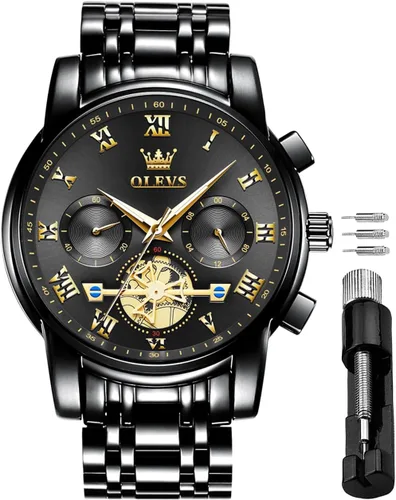 Vista 13 de OLEVS Relojes impermeables para hombre, de acero inoxidable, con cronógrafo, de lujo, color blanco, luminoso, de gran cara, analógico, de cuarzo