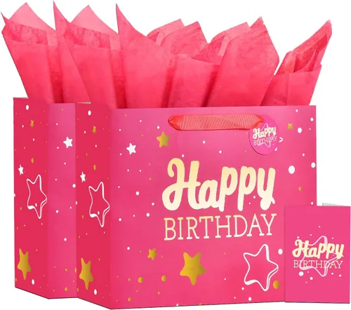 Vista 32 de Powbrace Bolsa de regalo de cumpleaños número 30 negra de 13 pulgadas con papel de seda y tarjeta de felicitación para fiestas, bolsa de regalo