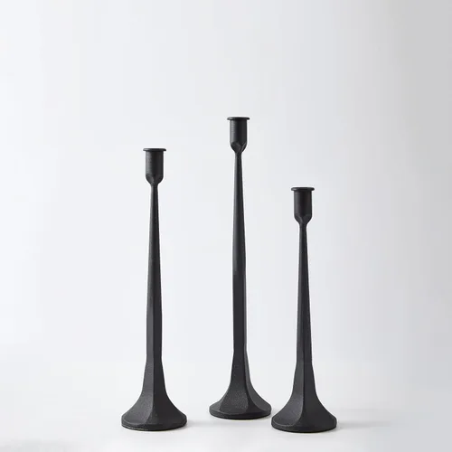 Vista 6 de Denique Juego de 3 portavelas cónico de hierro, portavelas negro, portavelas decorativo, juego alto para bodas, mesa de comedor, decoración