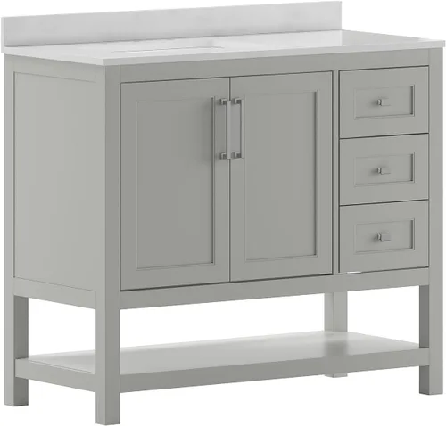 Vista 11 de Flash Furniture Vega - Tocador de baño con lavabo de 36 pulgadas, armario de almacenamiento con puertas de cierre suave, estante abierto y 3