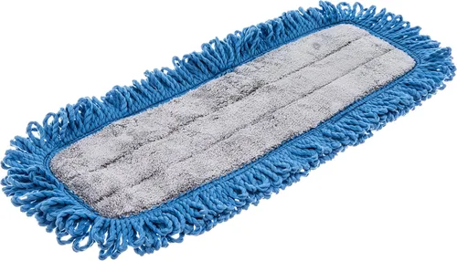 Vista 2 de FLO-PAC - Almohadilla para trapeador seco, flecos en bucle con centro de microfibra para limpieza de suelos y paredes, 18 pulgadas, azul