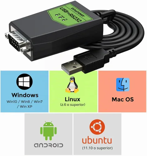 Vista 2 de Adaptador USB a serie RS232 de grado industrial, USB a macho DB9, chipset FTDI, protección ESD, aislamiento de señal y energía, compatible