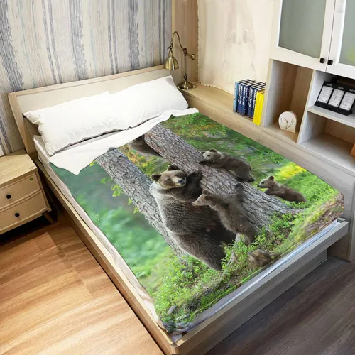 Vista 3 de Manta de forro polar, diseño de bosque de oso marrón, súper suave, cálida, acogedora, ligera para sofá, sala de estar, cama, 50 x 60 pulgadas