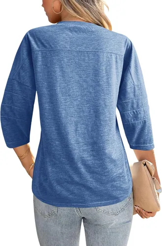 Vista 2 de Dailiup Camisetas de verano de manga 34 para mujer, estilo casual, cuello en V, lisas, lindas, básicas, blusas tipo túnica