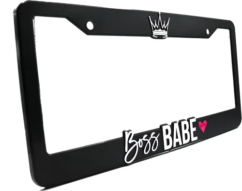 Vista 4 de Boss Babe - Marco de matrícula elevado 3D 1 paquete de cubierta para placa de automóvil Soporte universal para placa de automóvil negro de EE.