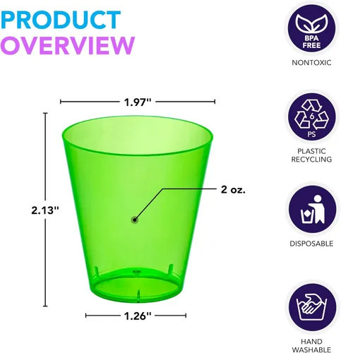 Vista 2 de Party Essentials Vasos de plástico duro de 2 onzas, verde neón, 50