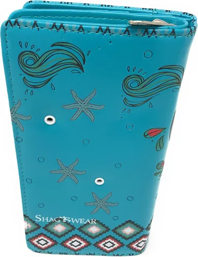 Vista 3 de Shag Wear Cartera grande de cuero vegano de jardín de sirena para mujer, 7 pulgadas, color verde azulado, verde azulado, Cartera con cremallera