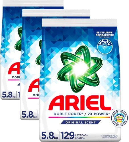 Vista 12 de Ariel Detergente para ropa en polvo, aroma original, 12.8 lbs, 129 cargas