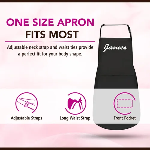 Vista 4 de Delantales personalizados para hombres y mujeres – Delantal personalizado con nombre bordado y bolsillos para cocina, pintura, manualidades, salón