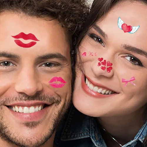 Vista 2 de Tatuajes para el día de San Valentín, tatuajes para el día de la madre, para mujeres, hombres, niños, niñas, decoración de arte corporal, labios