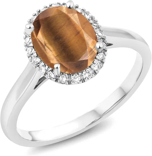 Vista 19 de Gem Stone King Anillo de compromiso ovalado de oro blanco de 10 quilates con piedra natal y halo de diamantes Ovalado de 0.354 x 0.276 in Anillo