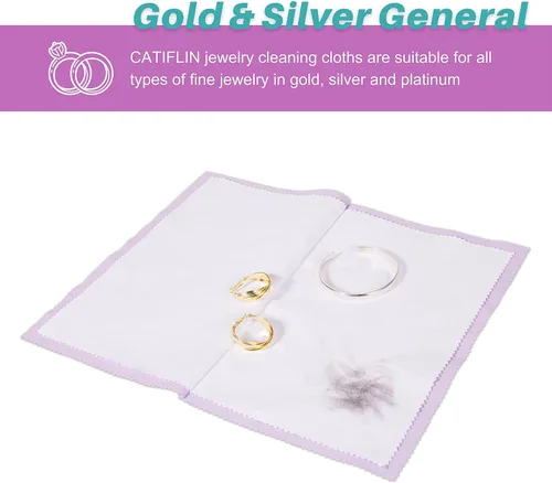 Vista 5 de CATIFLIN 3 paños de limpieza de joyas multicapa, paño de pulido grande, paño de limpieza de joyas 100% algodón para joyas de oro, plata y platino