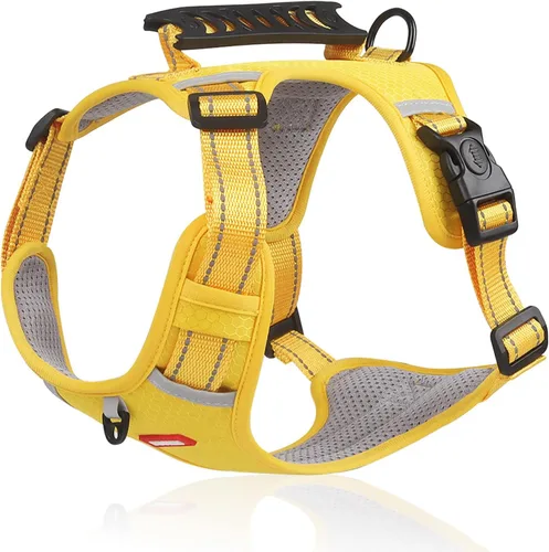 Vista 21 de Arnés para perros medianos y grandes, chaleco de servicio antitirones con asa, collar para perros pequeños y grandes, con cuello y pecho ajustables