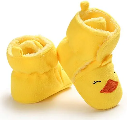 Vista 4 de iDzn Botines de forro polar para bebés y niñas, diseño de elefente, zorro, pato, panda, oveja, zapatos para recién nacidos, calzado para bebés