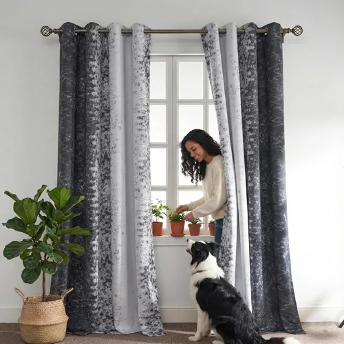 Vista 9 de PONY DANCE Cortinas opacas 100% blancas y negras de 63 pulgadas de largo para sala de estar, estilo moderno, cortinas degradadas con aislamiento