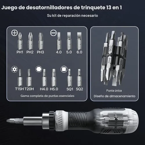 Vista 2 de Juego de Destornilladores de Trinquete 13 en 1, Todo en Uno, [Construido para Durar] Kit de Juego de Destornilladores Múltiples, Cabeza Plana
