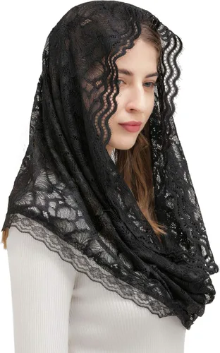 Vista 4 de PAMOR Infinity Floral Veils Bufanda Capilla Velo Cabeza Envoltura Estilo Masa Latina Encaje Mantilla